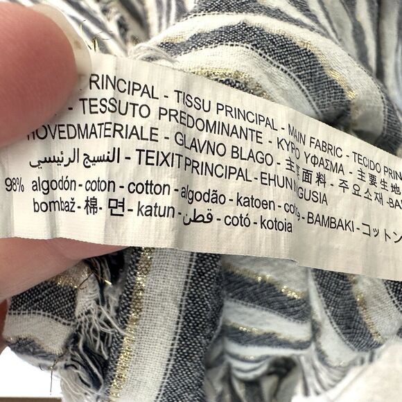 Zara Top Women’s XS Tunic White Blue Gold Stripe Button Down Long Sleeve - Picture 7 of 11